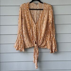 ☀️BOGO Item Wishlist Apparel Tie Front Bell Sleeve Gold Top☀️